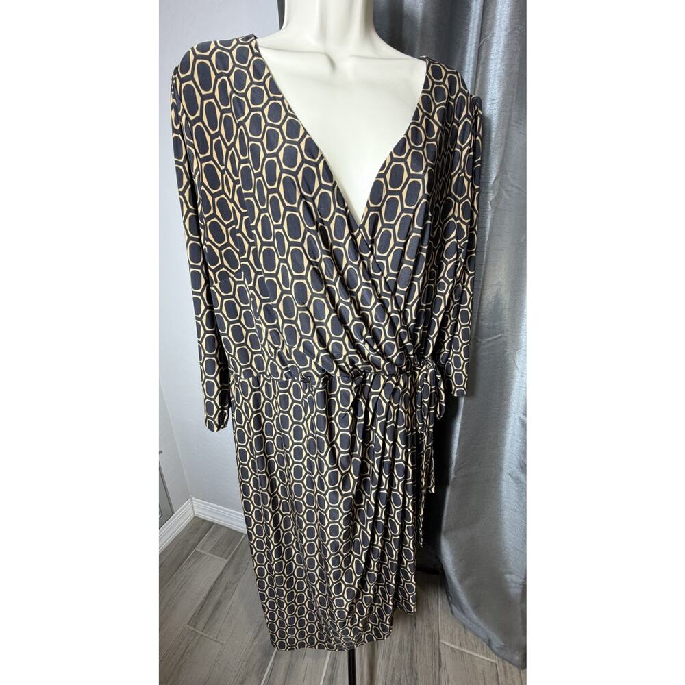 INC International Concepts 1X Geometric Dress Tie‎ Waist Cocktail Length Slinky